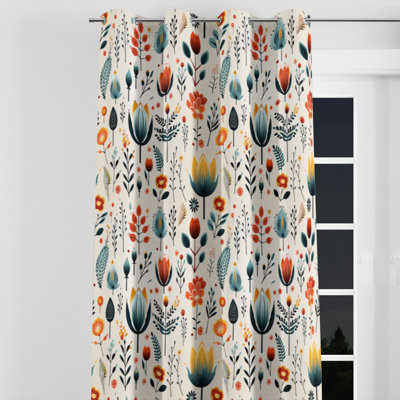 Scandinavian Yellow Collage II - Floral Grommet Curtain - Velvet Room Darkening - 1 panel