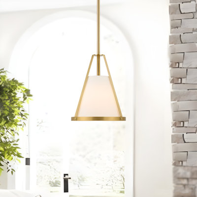 Minimalist 9 Inch Wide 1 Light Semi-Flush Mount Single Pendant Lamp– Texture Shade  – Satin Brass