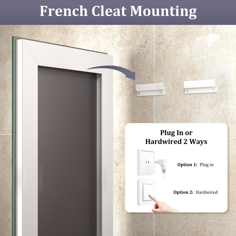 Aevar Super Bright Front & Back LED Lighted Anti-Fog Tempered Glass Bathroom/Vanity Mirror with ETL & 3-Year Warranty