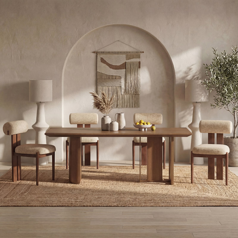 48cm H Fabric Upholstered Dining Chair in Camel, Walnut, 4, Camel