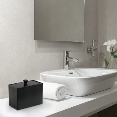 Distributeur Cotton Swab avec couvercle, organisateur de boule de coton à 2 compartiments, contenant de salle de bain pour coton rond, soie, noir mat