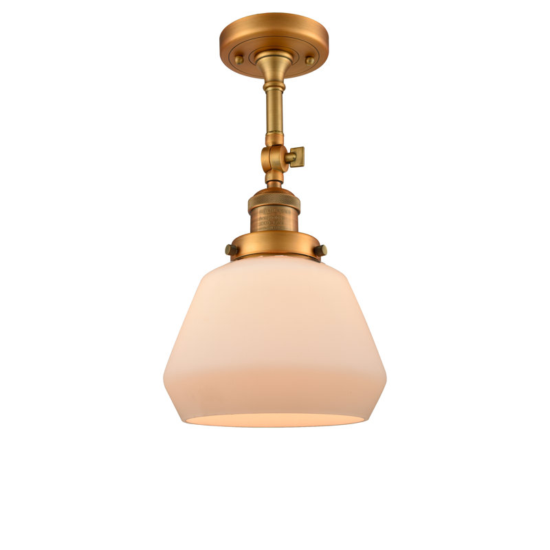 Rivka Glass Semi Flush Mount, Matte White Cased, 6 Watt Vinage LED Bulb, Brushed Brass
