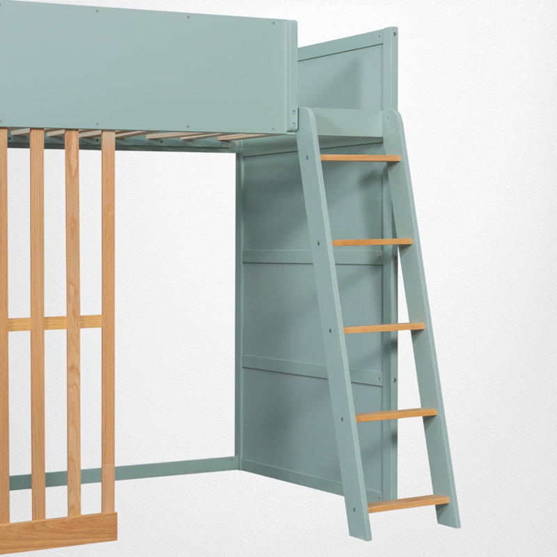 Lit mezzanine pour enfants avec tablettes intégrées et tiroir de rangement, conception bicolore, chambre d'adolescent moderne