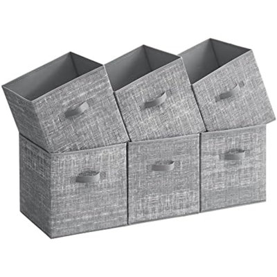 Storage Cubes, 13-Inch Non-Woven Fabric Bins With Double Handles, Set Of 6, Closet Organizers For Shelves, Foldable, For Clothes, Cattail Gray