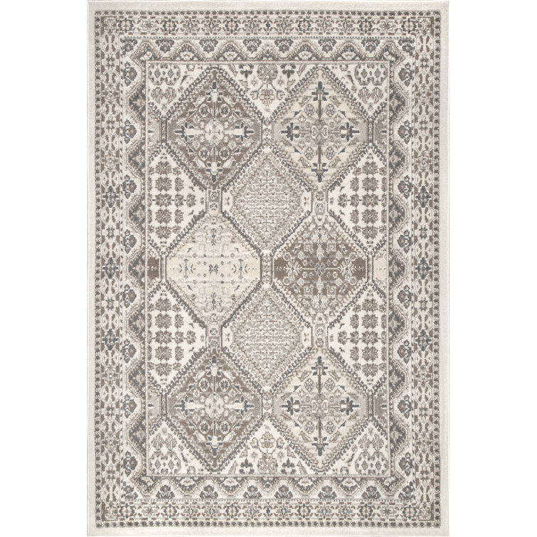 Holden Traditional Tiled Power Loom Performance Beige/Cream Rug