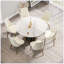 Table de salle à manger 53,15 po en pierre artificielle moderne avec panneau blanc et base en fer, pour 6 personnes-131300303-131300304