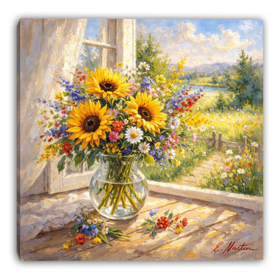 Fenêtre, bouquet de fleurs, art mural sur toile III