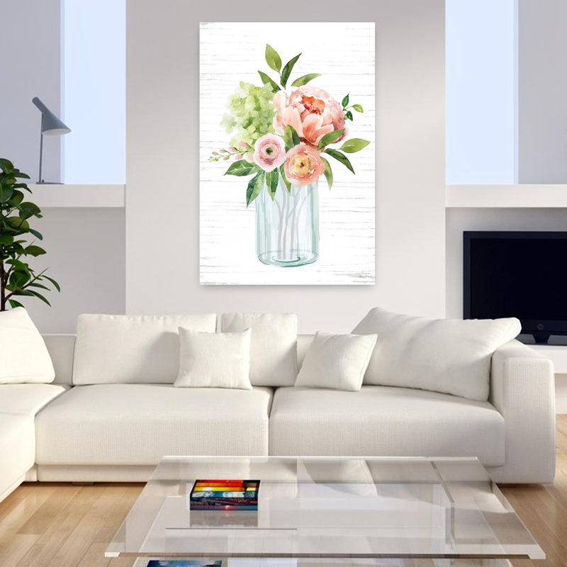 Art floral contemporain printanier III, H 48 po x l 32 po