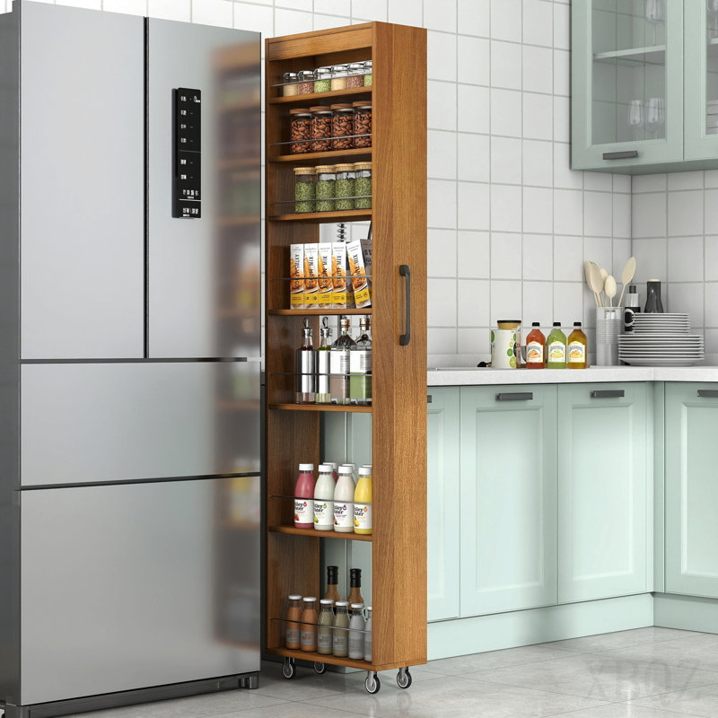 Étagère ouverte 7 côtés à 7 niveaux avec rangement coulissant et multi-fonctions pour la cuisine, le salon et les espaces étroits