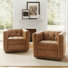 Sonika 32.5" W Genuine Leather Square Swivel Barrel Club Chair with Solid Wood Frame