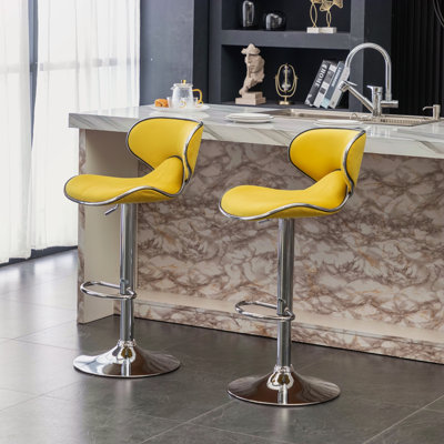 Velvet Upholstered Adjustable Swivel Barstool, Set Of 2