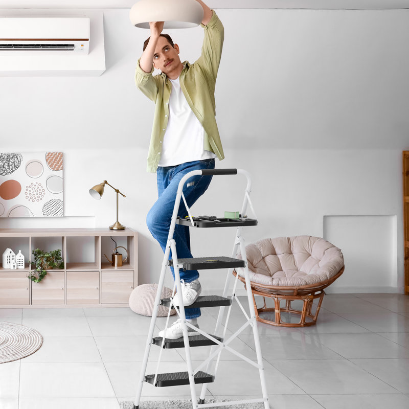 4 - Step Folding Step Ladder, White