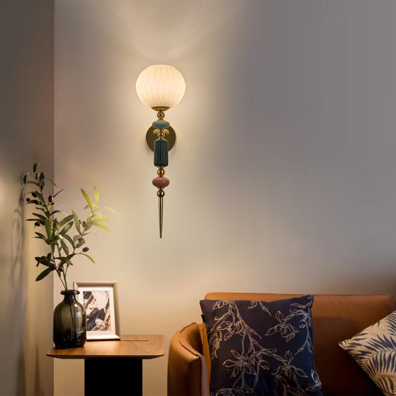 Multicolor Ceramic Wall Sconce with White Glass Shade