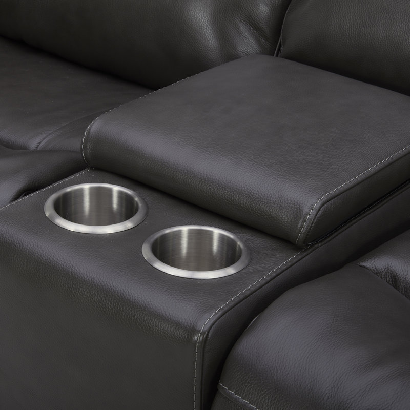 Graphite Gray Leather Sleeper Loveseat with Cup Holder