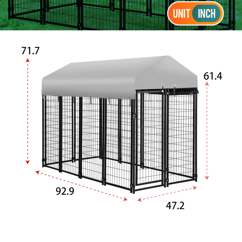 Clôture pour chien, enclos extérieur pour chien, H 7 pi 5 po x l 3 pi 8 po x P 5 pi 8 po