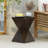 14.25" Concrete Side Table With Rustic Hand-Carved Texture And Unique Symmetric Form – Weather-Resistant Accent For Patio, Garden, Or Balcony-114283562