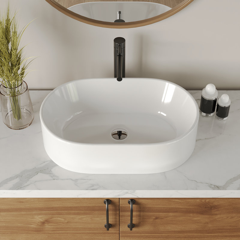 DeerValley 357mm x 555mm Ceramic Oval Countertop Basin White Bathroom Above-Counter Sink Vessel Sink