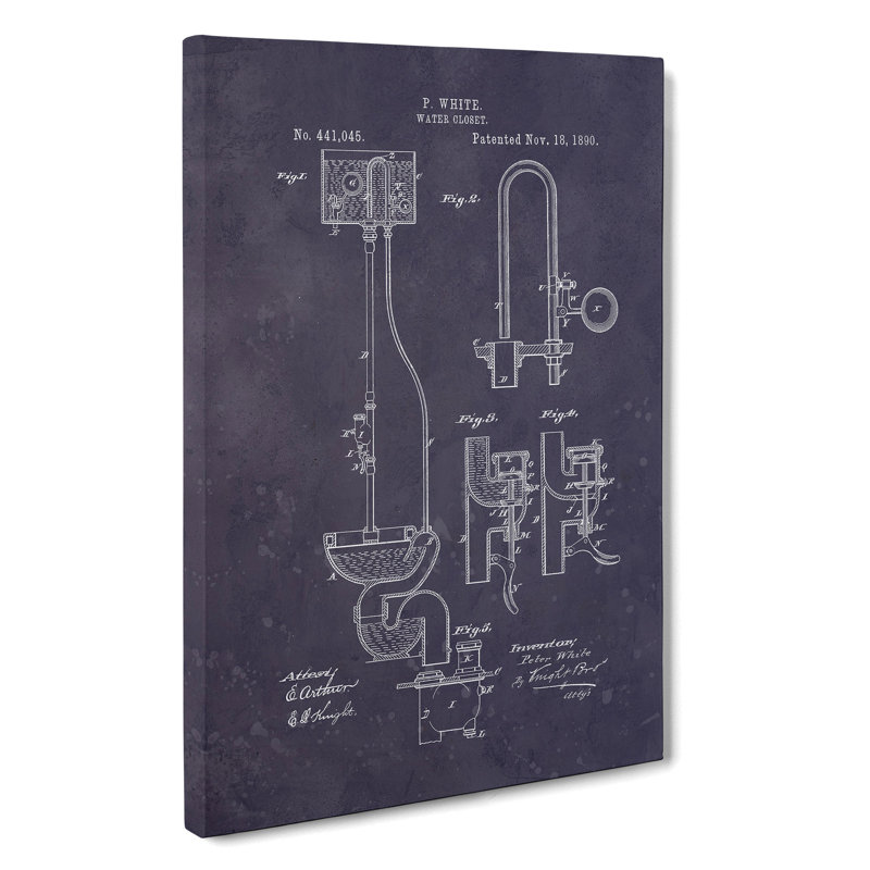 Toilet Water Closet Patent Dark - Wrapped Canvas Print, 60cm H x 40cm W x 3cm D