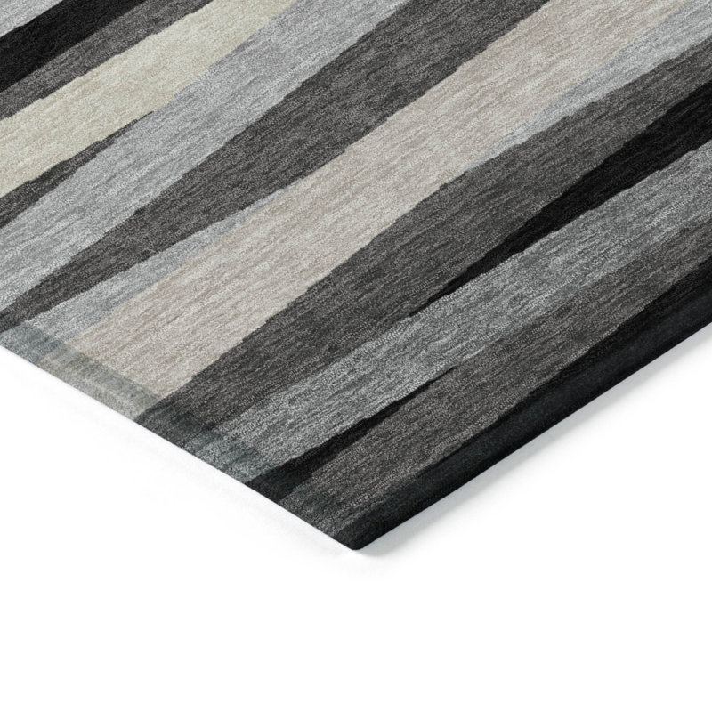 Tapis intérieur lavable rayé gris 9 pi x 12 pi HomeRoots