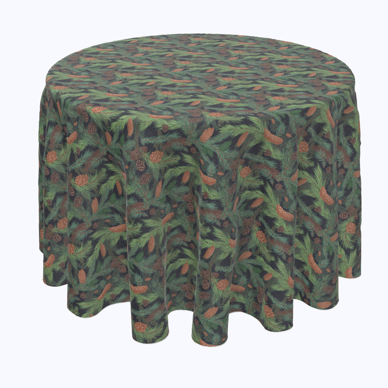 Geometric Round Christmas Tablecloth, 60" x 60", Fir Branches and Green Pines
