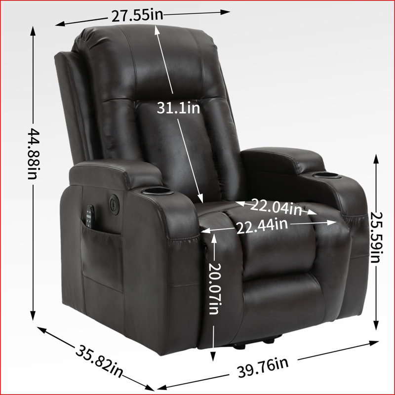 Fauteuil inclinable électrique pour personnes âgées, capacité de 350 lb avec massage, chaleur, USB et amp; Porte-gobelets | Noyer brun