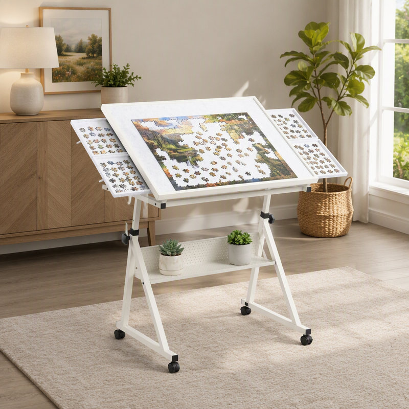 Table de casse-tête réglable à hauteur et à angle réglables de 1500 pièces avec plateaux de rangement et housse de protection