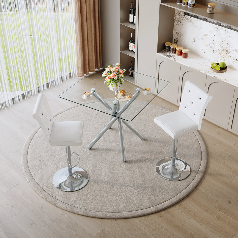 Table de bar moderne en verre et tabourets de bar réglables pour îlot de cuisine, bar personnel, petit espace, Argent, Argent