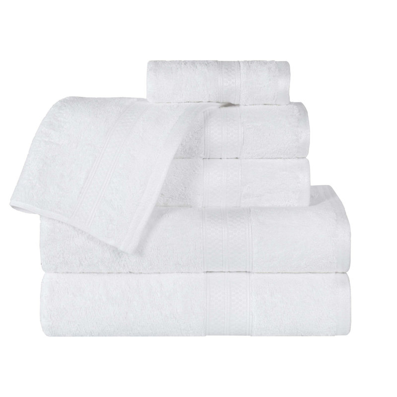 Ensemble de serviettes 6 pièces en rayonne de bambou et coton Nolhan, Blanc