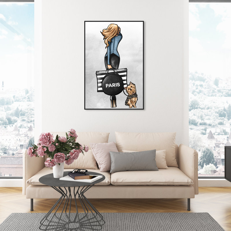 «Fashion Walk Friend Blue Outfits», impression sur toile, H 45 po x l 30 po, Toile avec cadre noir
