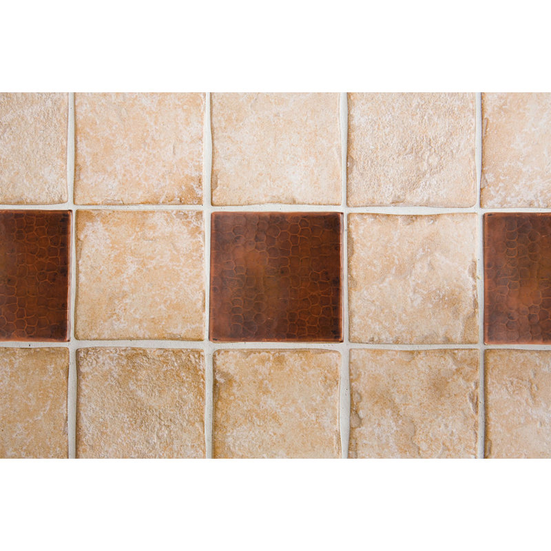 4" x 4" Hammered Copper Tile - Quantity 4