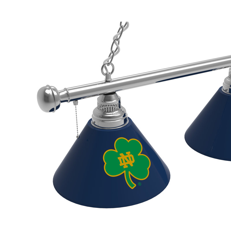 3 - Light Pool Table Lights Pendant, Chrome, Notre Dame Fighting Irish (Shamrock)