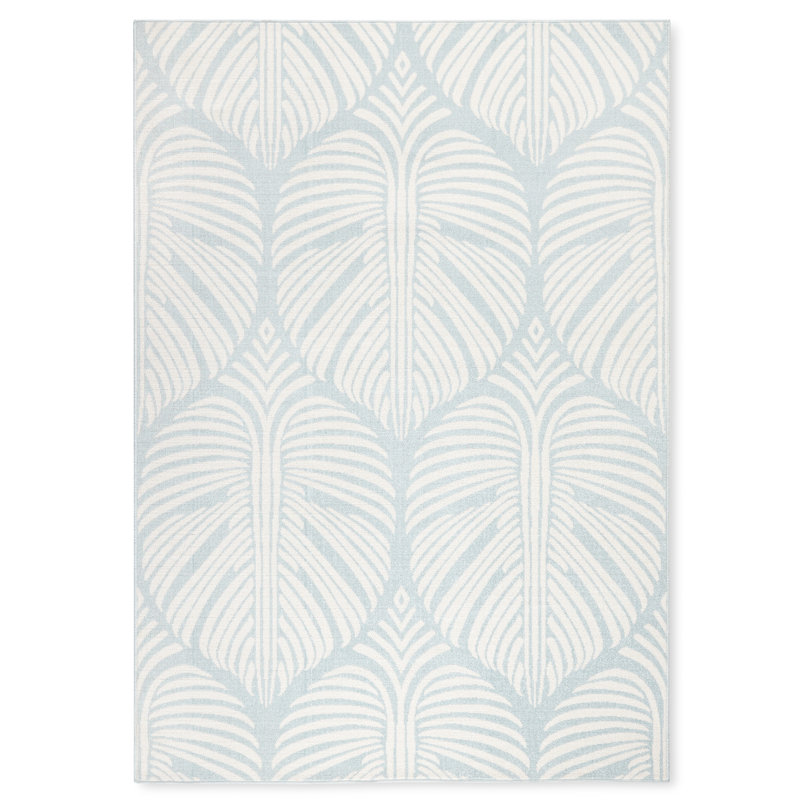 TOMMY BAHAMA Lanai Palm Leaves Indoor Outdoor Area Rug Blue/Ivory, Rectangle 5'2" x 7'2"