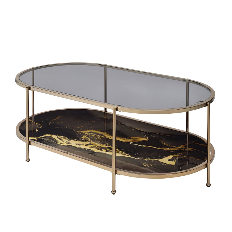 Table basse moderne en marbre noir avec structure en métal et fonction élégante