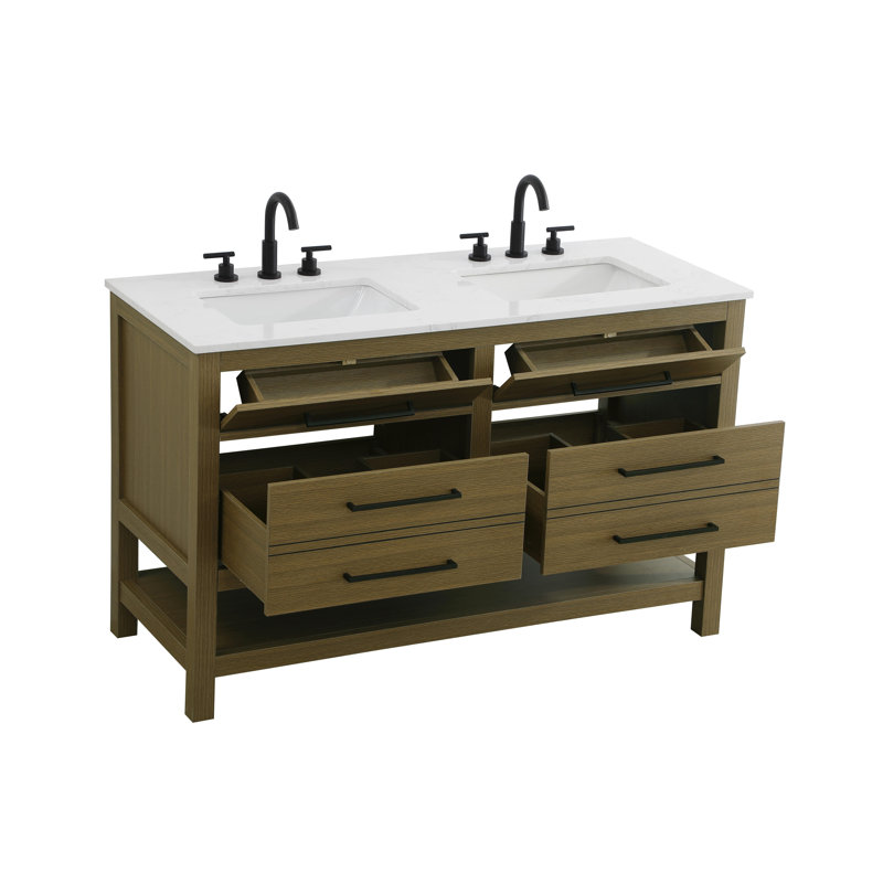 54 inch Double Bathroom Vanity_Modern_VF60554, Chestnut Brown