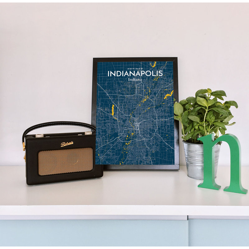 «Indianapolis City Map», reproduction d'impression sur affiche en bleu, H 24 po x l 18 po