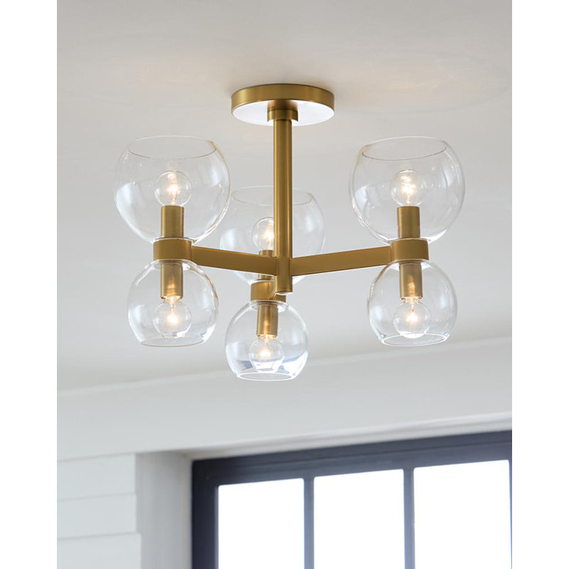 Burnished Brass 20" Wide Semi-Flush Mount with Clear Glass