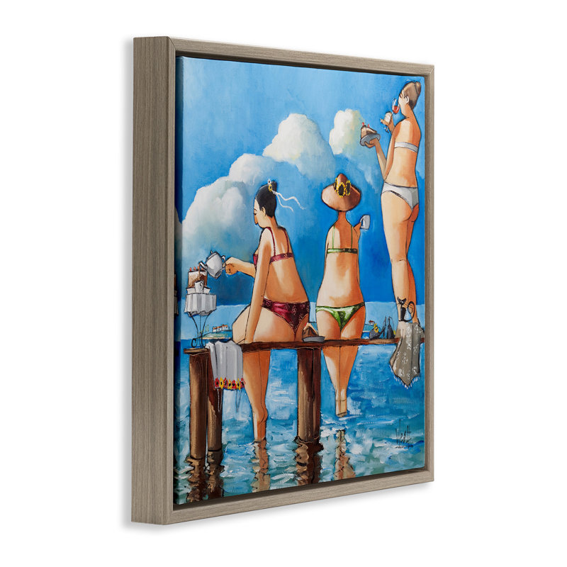 Dames de plage fantaisistes, H 18 po x l 18 po, Cadre flottant orme Montalcino