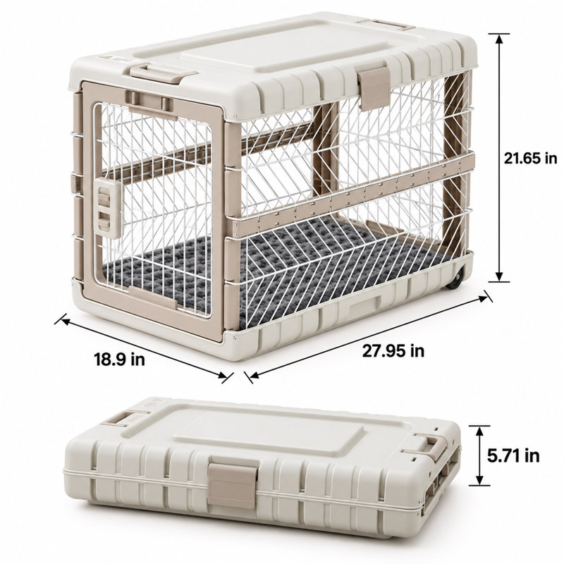 Cage pliable pour chien de 71 cm (28 pouces) avec tapis de couchage, roues et poignées de transport