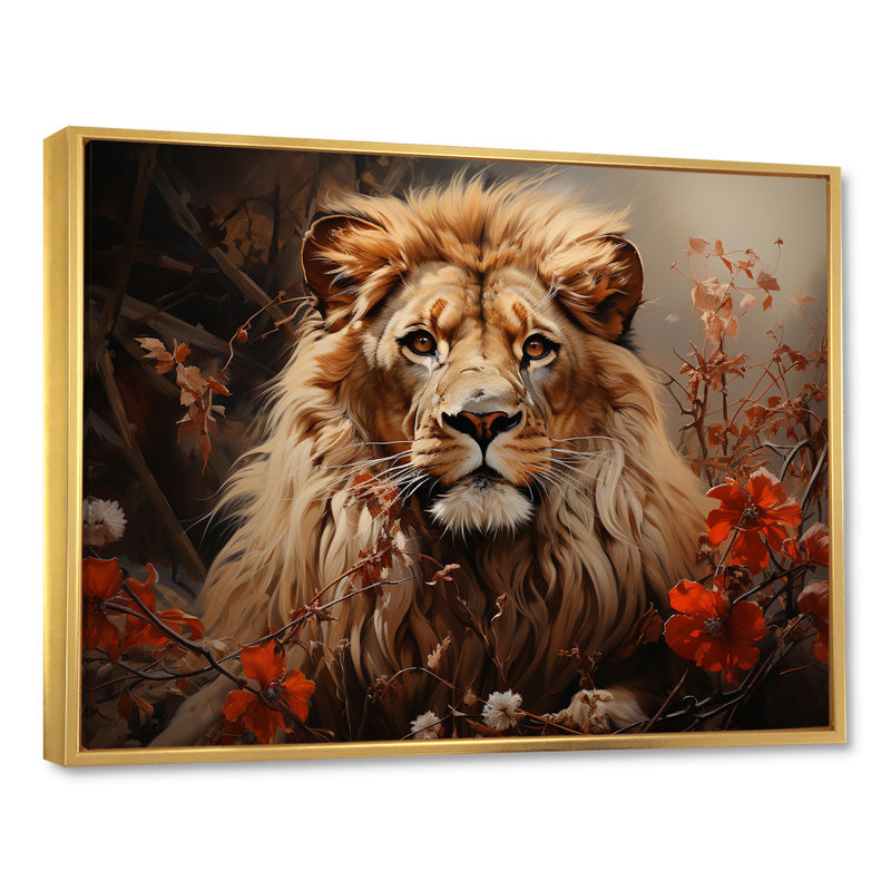 «Lion Wilderness Symphony» sur toile, H 24 po x l 32 po x P 1 po, Cadre flottant doré