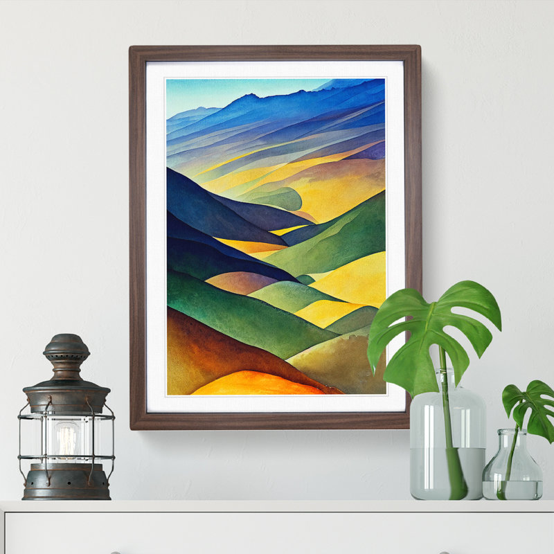 Painting of a Mountain Landscape No.3 - Wall Art, 36cm H x 27cm W, Walnut Framed