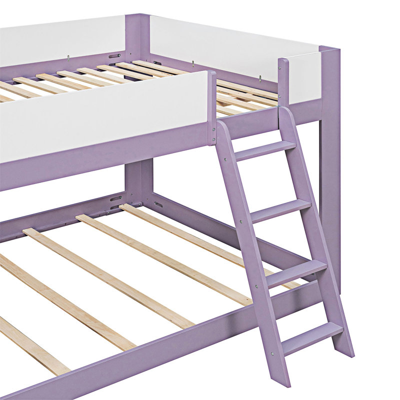 Lit superposé convertible en bois avec échelle réversible et garde-corps de sécurité, Purple