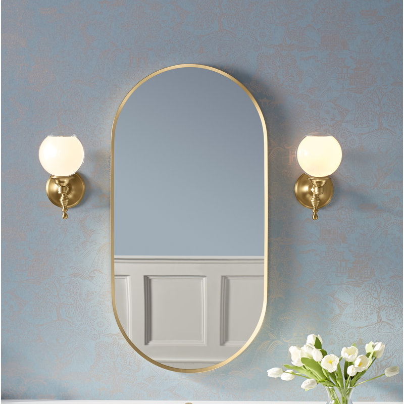 Miroir de salle de bain avec miroir Essential, Doré brossé moderne, 36 po x 18 po