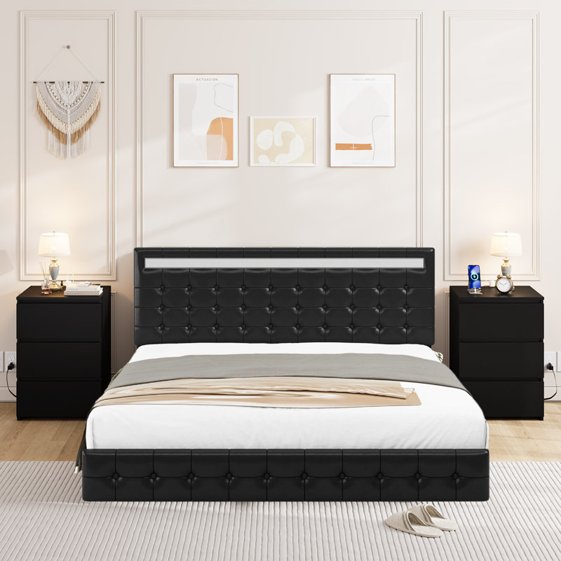 Kinzli 3 Piece Bedroom Set, Queen, Black