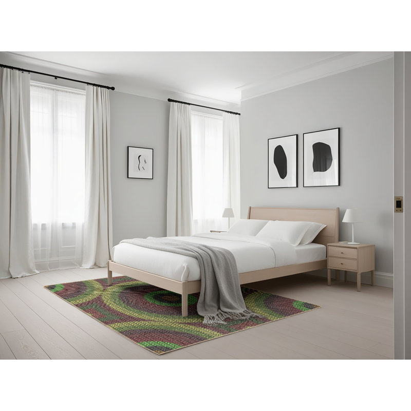 Tapis vert/rouge à motifs, Rectangle 5 pi x 7 pi