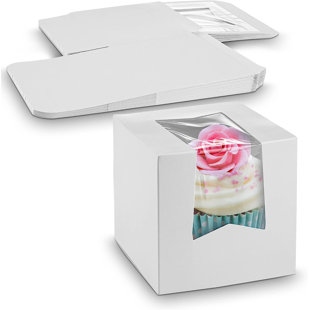 Restaurantware Sweet Vision 8.5 inch x 6.75 inch Transparent Cake Boxes, 10 Grease Resistant Base Clear Cake Boxes - White Lid, Gray Ribbon, Plastic