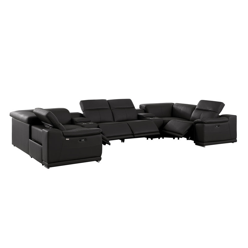 Canapé modulaire en cuir italien 4 pièces Jignesh, Cuir véritable noir Jignesh