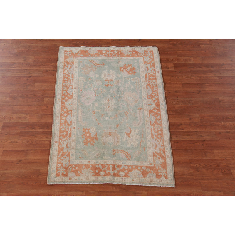 Vegetable Dye Green Oushak Turkish Rug 3x5