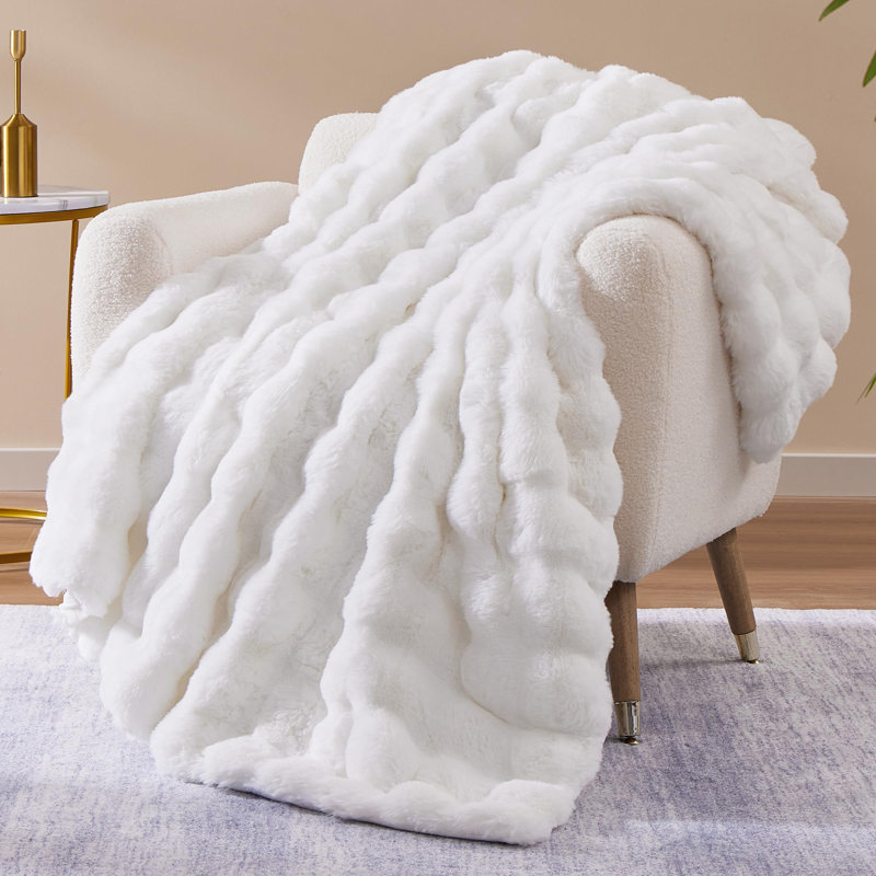 Ultra Soft Fluffy Faux Rabbit Fur Throw Blanket, Thick Warm Bubble Throw For Bed, Cozy Plush Reversible Blankets For Couch, Sofa