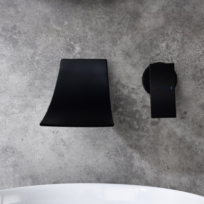 Matte Black Wall Mount Bathroom Faucet, Brass Made With Expansive Arc Waterfall Spout And Precise Water Flow Control Valve For A Delightful Utilization Widespread Tap In Black, Produced Accurate