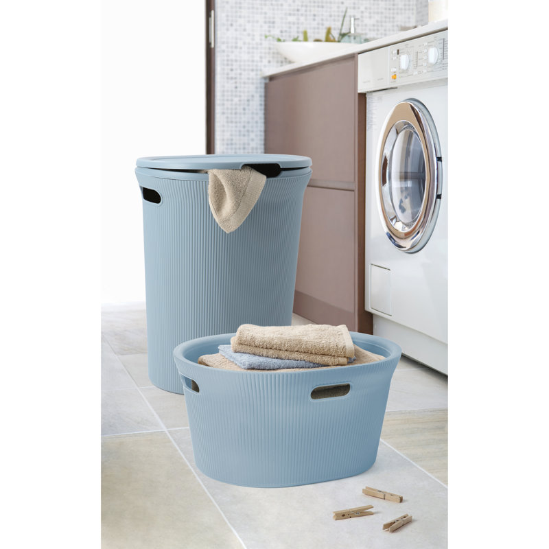 Ribbed Laundry Hamper, Stone Bllue